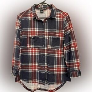 Polly & Esther Blue/Red Plaid Button Down Shirt Top Womens Juniors XL